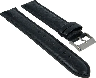 Produktbild von Uhrenarmband Stierleder schwarz gleichlaufend Minott 27854, Stegbreite:22mm, Schließe:Silbern