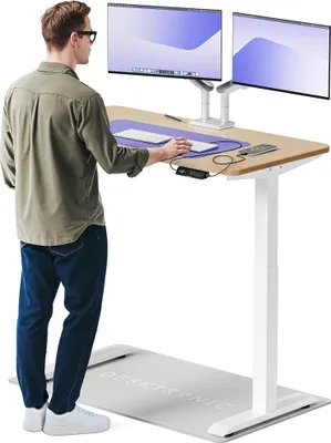 Produktbild von Desktronic HomeOne Elektrisch höhenverstellbarer Schreibtisch 120x60cm Bambus/Weiß mit Memory-Funktion, Anti-Kollisions Technologie, USB-A und USB-C-Ladeanschlüssen