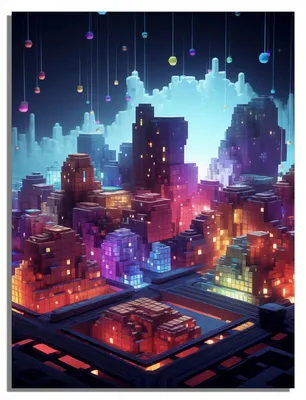 Produktbild von Wallario Sticker / Aufkleber für Kühlschrank / Geschirrspüler / Küchenschränke, selbstklebende Folie - 60 x 80 cm, Motiv: Leuchtende Pixelstadt