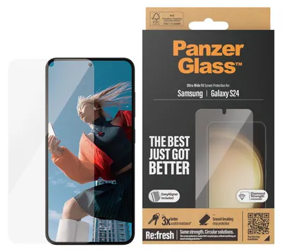 Obrázek produktu pro PanzerGlass ® Screen Protector Samsung Galaxy S24 | Ultra-Wide Fit w. EasyAligner, Samsung, Samsung - Galaxy S24, Aplikace nasucho, Odolné proti poškrábání, Odolný proti nárazům, Průhledná, 1 kusů