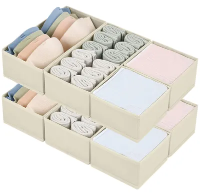 Produktbild von Elzusha – Set aus 8 Stoffaufbewahrungsboxen für Kleidung, Beige