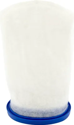 A white filter bag with a blue rim, isolated on a white background.