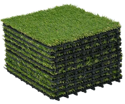 Produktbild von Kunstrasen Fliesen - Klickfliesen - Set mit 10 Stück - 30 x 30 x 3,5 cm - Für Terrasse und Balkon - Grün