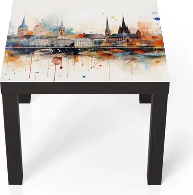 Produktbild von DEQORI Couchtisch 55x55 cm Schwarz 'Bunter Stadtzauber' Glas Beistelltisch Glastisch modern