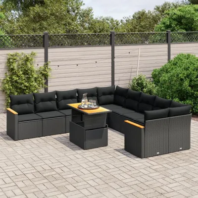 Produktbild von 11-tlg. Garten-Sofagarnitur - mit Kissen Schwarz Poly Rattan - Gartenmöbelset 3273260
