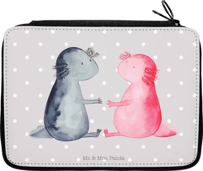Produktbild von Mr. & Mrs. Panda Etui Axolotl Liebe - Grau Pastell - Geschenk, Lurch, Federmäppchen, Stifteetui, Schlampermäppchen, Federtasche, Mäppchen, Schüleretui, Valentinstag