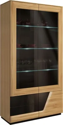 Produktbild von Bücherregal Bücherschrank Büchervitrine - 102 cm breit, teilmassiv, Optik: Eiche / Schwarz