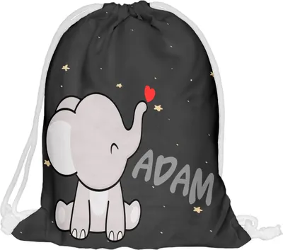 Produktbild von Kinder Turnbeutel mit Namen Beutel Fullprint Tasche Gymsac Jutebeutel Print Bag Fitness Elefant und Herz [010]