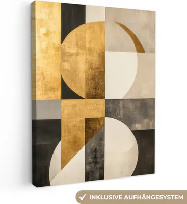 Produktbild von Leinwand Bilder 60x80 cm - Abstrakte Formen - Gold - Beige, Wandbilder, Wanddeko Wohnzimmer, Bild