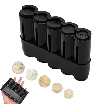 Produktbild von Münzbox Münzspender Euro 5 Fächer Kleingeld Sortierer Aufbewahrung Schwarz Kunststoff