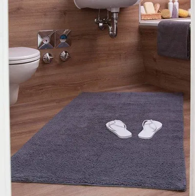 Imagen del producto de Unyqoos® Alfombra de baño, 80 x 150 cm – Alfombra de algodón lavable y absorbente, con un pelo de aproximadamente 2 cm, base de látex antideslizante, apta para suelos con calefacción, color gris