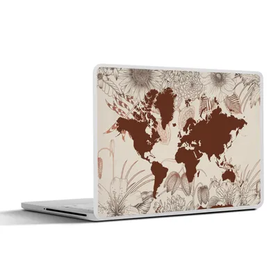 Produktbild von MuchoWow® Laptop Aufkleber Sticker Cover Weltkarte - Blumen - Rot 30x21 cm - Sticker für Laptop - Selbstklebend