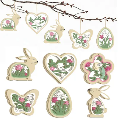 Osterdekoration aus Holz, 24 Stück, 6 Designs, zum Aufhängen