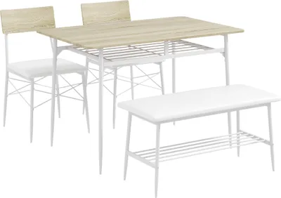 Produktbild von 4-teiligesEsstisch-SetmitStühlenundBankfür4Personen,gepolsterteSitze,Stahlrahmen,Holz,Eiche