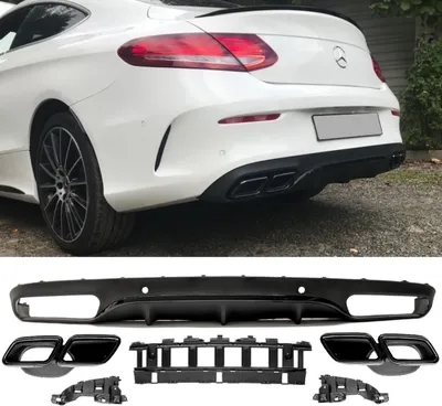 Productafbeelding van SET Heckdiffusor zwart, hoogglans, met sierlijsten, passend voor Mercedes C-klasse C205 / A205 vanaf modeljaar 2015-2018, AMG Sport uitvoering