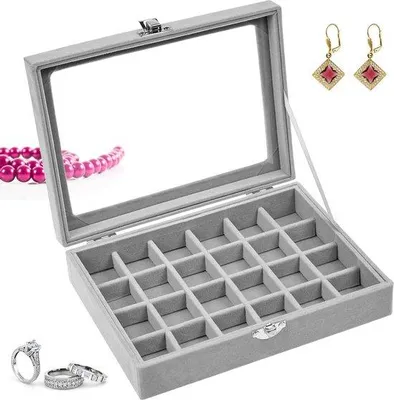 Produktbild von Famanu Schmuckbox Organizer mit Spiegel - Reise Schmuckaufbewahrung für Halsketten, Ohrringe, Ringe, Armbänder, Grau