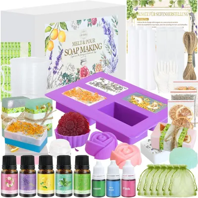 Produktbild von Seife Selber Machen Set für Erwachsene & Kinder | DIY Seifenherstellung mit 6 Formen, 2 Seifenbasen, Duftölen & Zubehör