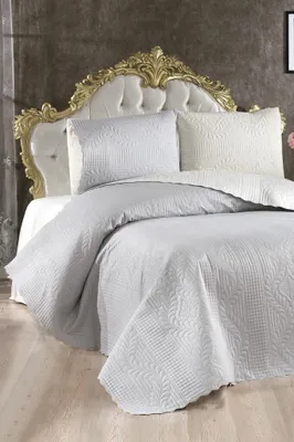Obrázok produktu pre L'Essentiel Linge de Maison, Sanem - krémová, sivá, súprava prehozov na posteľ, krémová, 100% BAVLNA, 230 x 250 cm