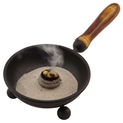 Räucherpfanne schwarz mit Holzgriff, 26 cm, inkl. Anleitung