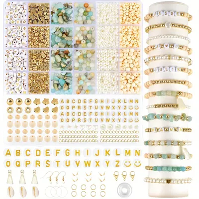Produktbild von Edelstein Perlen Set für Armbänder Selber Machen, Naturstein Perlen mit Buchstabenperlen, Boho Perlen Set für DIY Schmuckherstellung