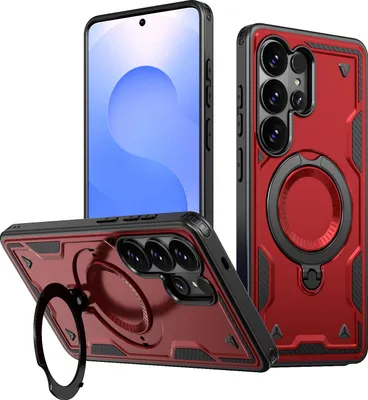 Produktbild von Dual Layer Hülle für Samsung Galaxy S26 Ultra mit Ring Ständer Magnetisch Stoßfest Handyhülle Rot