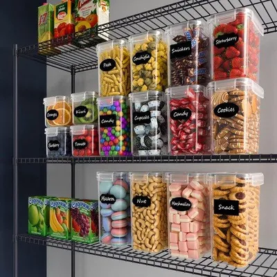 Produktbild von Kochboxen für die Küche, 16 Stück, luftdichte Kunststoffboxen, Kochboxen, Organisation für Getreide, Mehl, Pasta (2 l, 1,6 l, 1,4 l, 0,8 l)