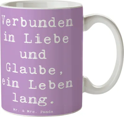 Produktbild von Mr. & Mrs. Panda Kaffeetasse Spruch Kirchliche Trauung Liebe Glaube - Lavendeltraum - Geschenk, Heirat, heilige Verbindung, Teetasse, Geschenke, Gottes Segen, Heiraten