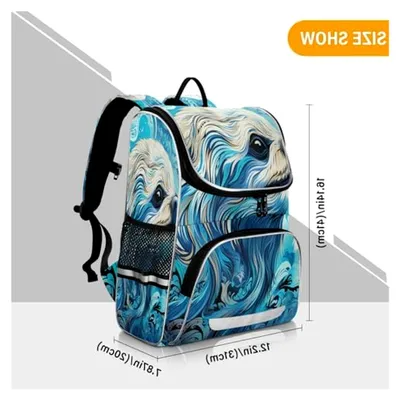 Produktbild von Stylische Aquarellfaultier Büchertasche in Blau, Rucksack für Schüler, Große Tasche für Kinder
