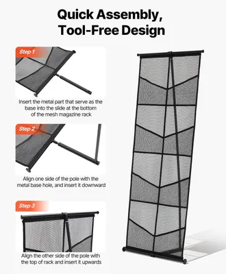 Imagen del producto de Soporte para folletos, con 4 niveles y 8 compartimentos de malla, para exhibir folletos, revistas, periódicos y catálogos. Estante de pie, ligero y portátil, con bolsa de transporte, ideal para exposiciones en tiendas y oficinas