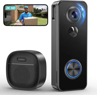 Produktbild von WLAN Türklingel Mit Kamera, 2K Video Türklingel, 180° Ultrabreiten Sichtfeld,2,4GHz WLAN, 2-Wege-Audio,AI Bewegungserkennung,IP65 Schutzart