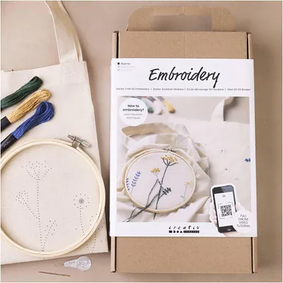 Image de Set de bricolage "broderie", set de broderie sacs avec fleurs, matériel et instructions inclus
