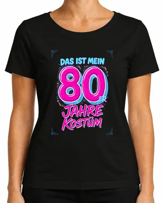 Produktbild von 80er Jahre Kostüm Neon Retro Party Geburtstag Geschenk Lustig Damen T-Shirt, Schwarz, L