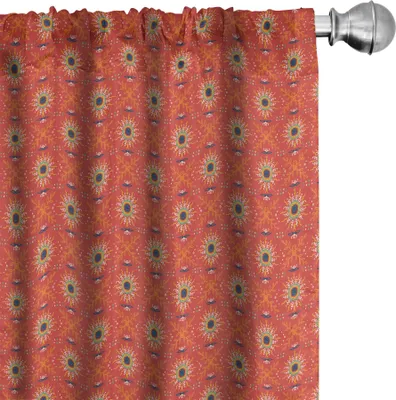 Zdjęcie produktu dla ABAKUHAUS Zasłony plemienne, firanki, tradycyjne hiszpańskie motywy etniczne, wpływy arabskie, ludowa sztuka kwiatowa, 2 sztuki 75 x 175 cm, kolor cynobrowy, wielokolorowe