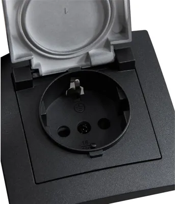 Immagine prodotto di presa di corrente con contatto di protezione McPower "Flair" in confezione da 12 pezzi, 250V~/16A, da incasso, coperchio a cerniera, IP44, antracite, opaco