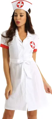 Produktbild von Damen Krankenschwester Kostüm Gr. S Kleid Ärztin Mantel Uniform Rollenspiele Halloween Karneval