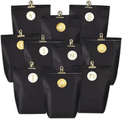 Produktbild von Adventskalender zum Selbstbefüllen Papier Weihnachtstüten Schwarz Golden