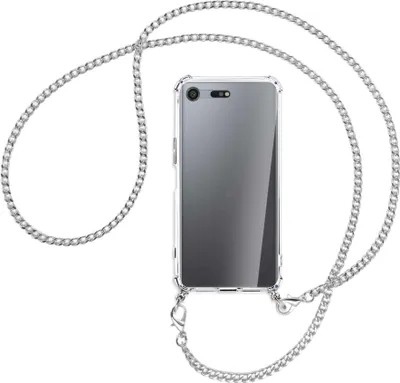 Produktbild von Handykette Backcover-Schutzhülle mit Band (Metall silberfarben) für Sony Xperia XZ Premium - silberfarbene Kette
