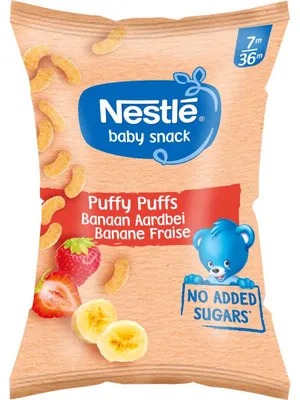 Produktbild von Nestlé Baby Snack Puffy Puffs Banane Erdbeere 7+ Monate, 28 g