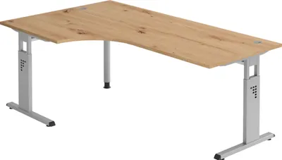 Produktbild von bümö Schreibtisch Serie-O - Gestell: Silber, Nachbildung: Asteiche, Größe: Eckschreibtisch 200 x 120 cm