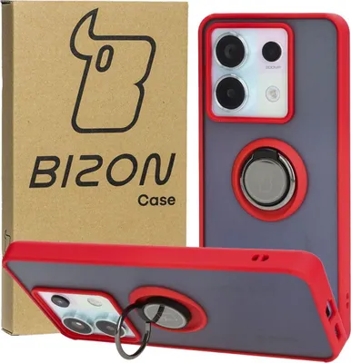 Produktbild von Bizon Case Hybrid Ring Fingerring Hülle für Xiaomi Poco X6 / Xiaomi Redmi Note 13 Pro 5G, Rauch mit rotem Rahmen
