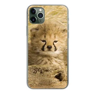 Produktbild von MuchoWow® Handyhülle Schutzhülle Hülle für iPhone 11 Pro Max Gepard - Jung - Gras Silikon Softcase Handy Hülle - Schutz
