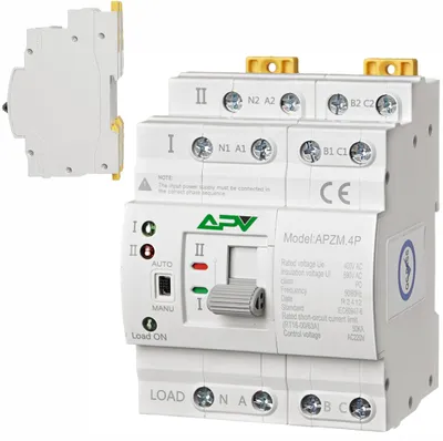 A white automatic transfer switch with a smaller device in the background.