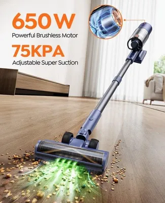 Obrázok produktu pre Bezdrôtový vysávač na suché vysávanie, 650 W, 75 kPa, s HEPA filtrom a turbokefou