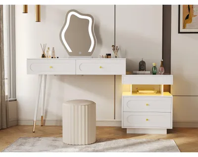 Produktbild von Schminktisch – Frisiertisch – Schminkkommode – Schönheitstisch – Aufbewahrungsmöbel – Modern, weiß