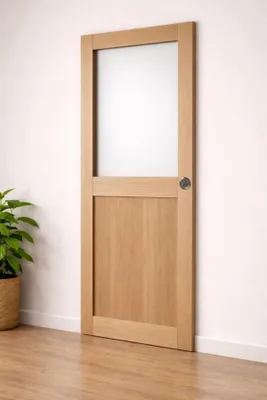 Immagine prodotto di Porta scorrevole da officina in noce con vetro H204 x L73 cm, serratura di blocco per GD MENUISERIES