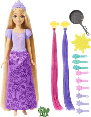 Obrázek produktu pro Mattel Disney Princess HLW18 panenka Rapunzel s dlouhými vlasy s funkcí změny barvy a 11 doplňky