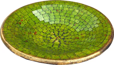 Produktbild von Runde Mosaikschale, Untersetzer, Dekoschale, Handgearbeitete Keramik & Glas Obst Schale - Design 10, Grün, Keramik,Glas, Größe: Klein (Ø 29 cm)