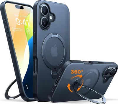 Produktbild von TORRAS 360° Ostand Spin iPhone 16 Hülle Magsafe er Militärschutz Schwarz Matt