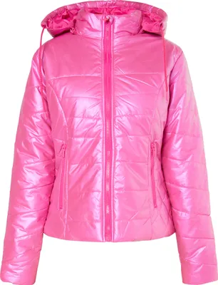 Produktbild von Damen schimmernde gefütterte Jacke mit abnehmbarer Kapuze in Rosa, Größe S