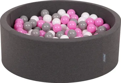 Produktbild von KiddyMoon bällebad 90x30cm/200 bälle ∅ 7cm bällepool mit bunten bällen für babys kinder rund, dunkelgrau:grau/weiß/hellpink